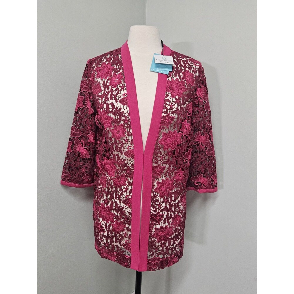 Ming Wang Jacket Roselle Pink Heritage Fit Lace Floral Butterfly Hot Pink NWT